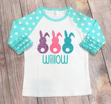 Easter Bunny Shirt, Ruffle Sleeve Raglan Easter Shirt, Personalized Easter Shirt for girls