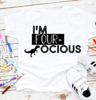 I'm FOUR-OCIOUS Birthday DINOSAUR shirt. Boys Birthday shirt, Dinosaur Birthday, Fourth Birthday, T-Rex Birthday Shirt