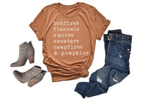 Bonfires,Flannels,Pumpkings, Halloween Shirt for Women, Womens Fall Shirt, Pumpkins and Campfires