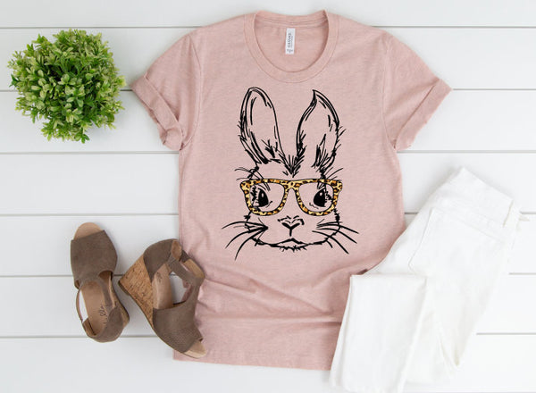 Easter bunny with glasses, Easter Shirt for Her, Women's Easter Shirt, Leopard Easter Bunny