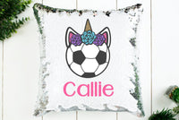 Personalized Sequin SOCCER pillow, Soccer Unicorn Pillow, Personalized Soccer Gift