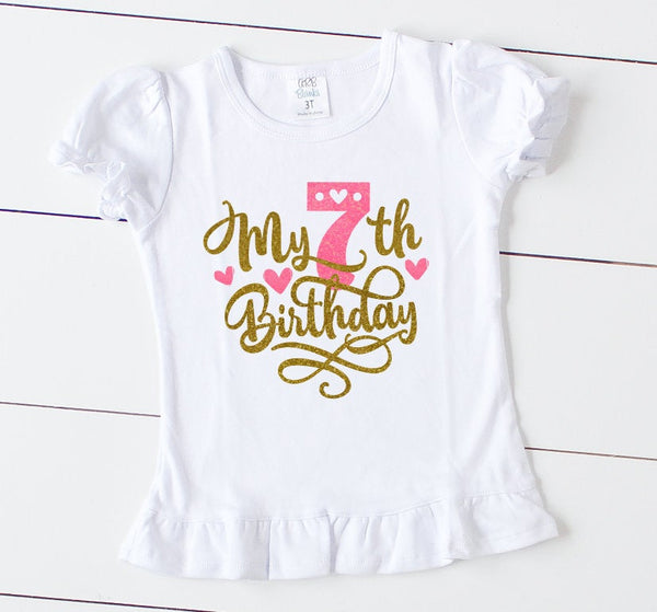 Birthday Girl Shirt, 7th Bday Shirt, SEVEN shirt for girls, Ruffle Birthday Shirt for Her, Seventh Birthday Shirt