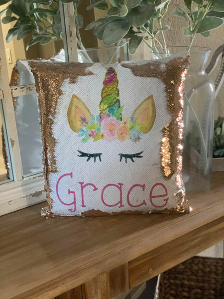 Personalized unicorn sequin clearance pillow